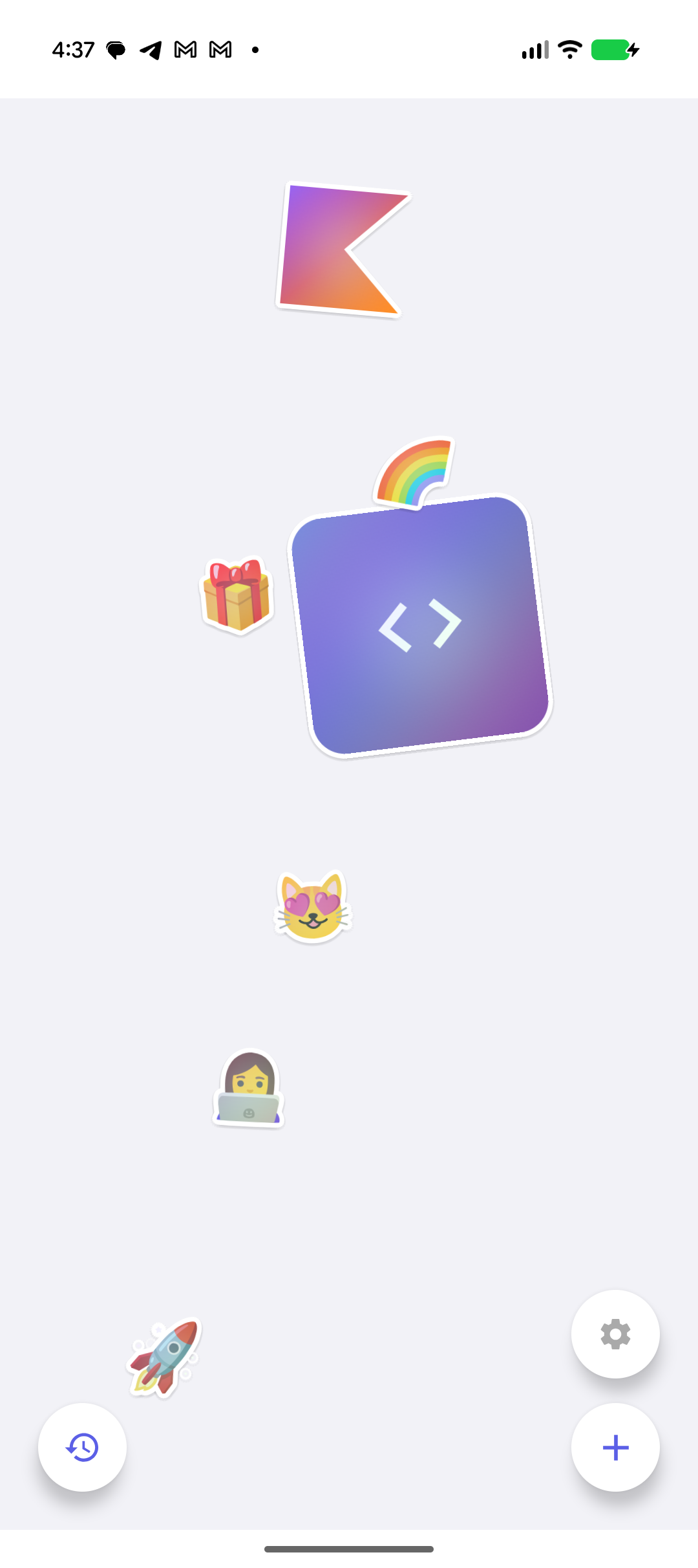 StickerExplode app screen, real device capture
